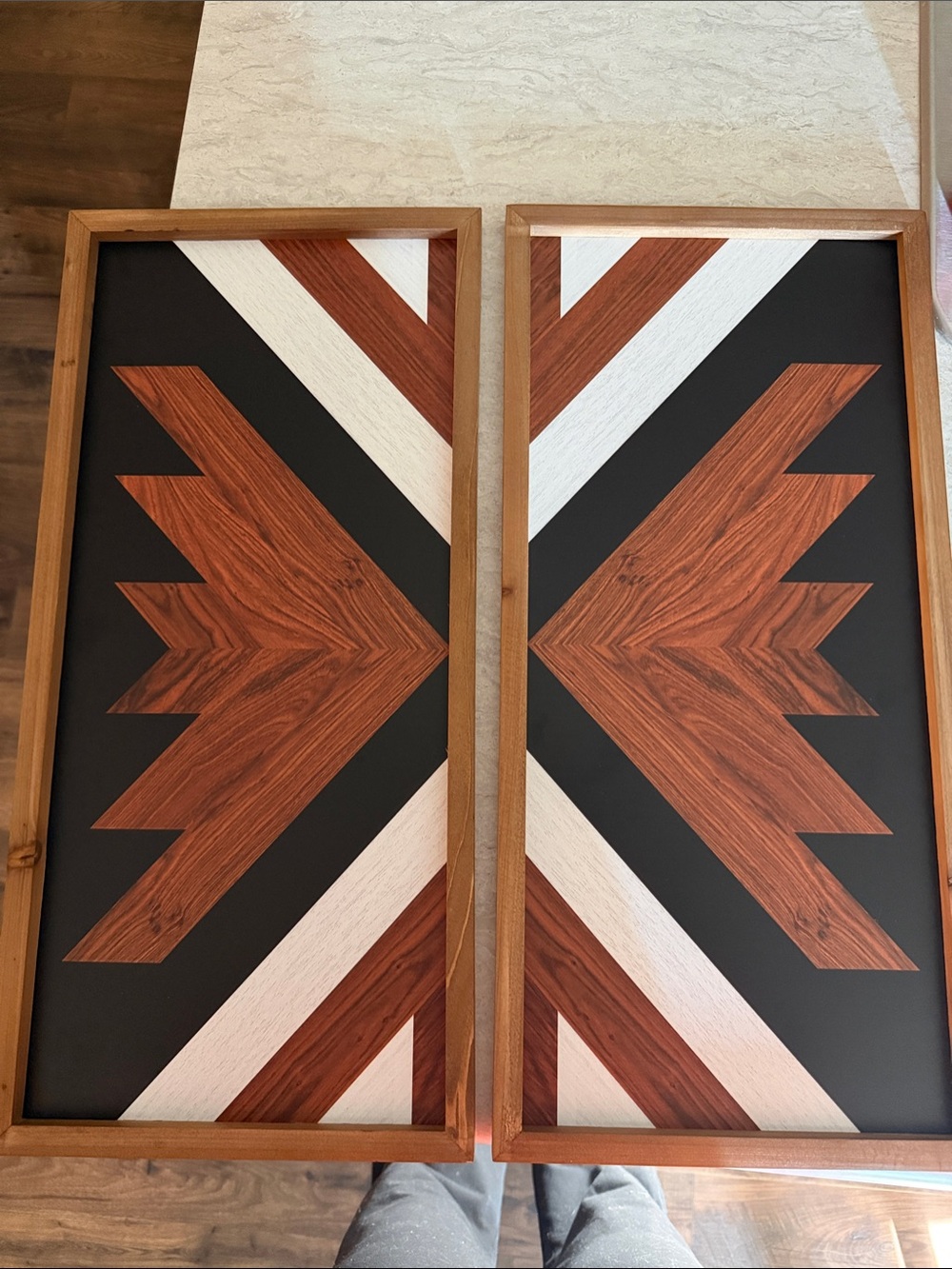 Framed Geometric Wood-Style Wall Art - Black, White & Brown